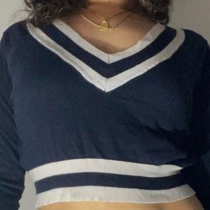 Varsity crop top sweater v-neckline
